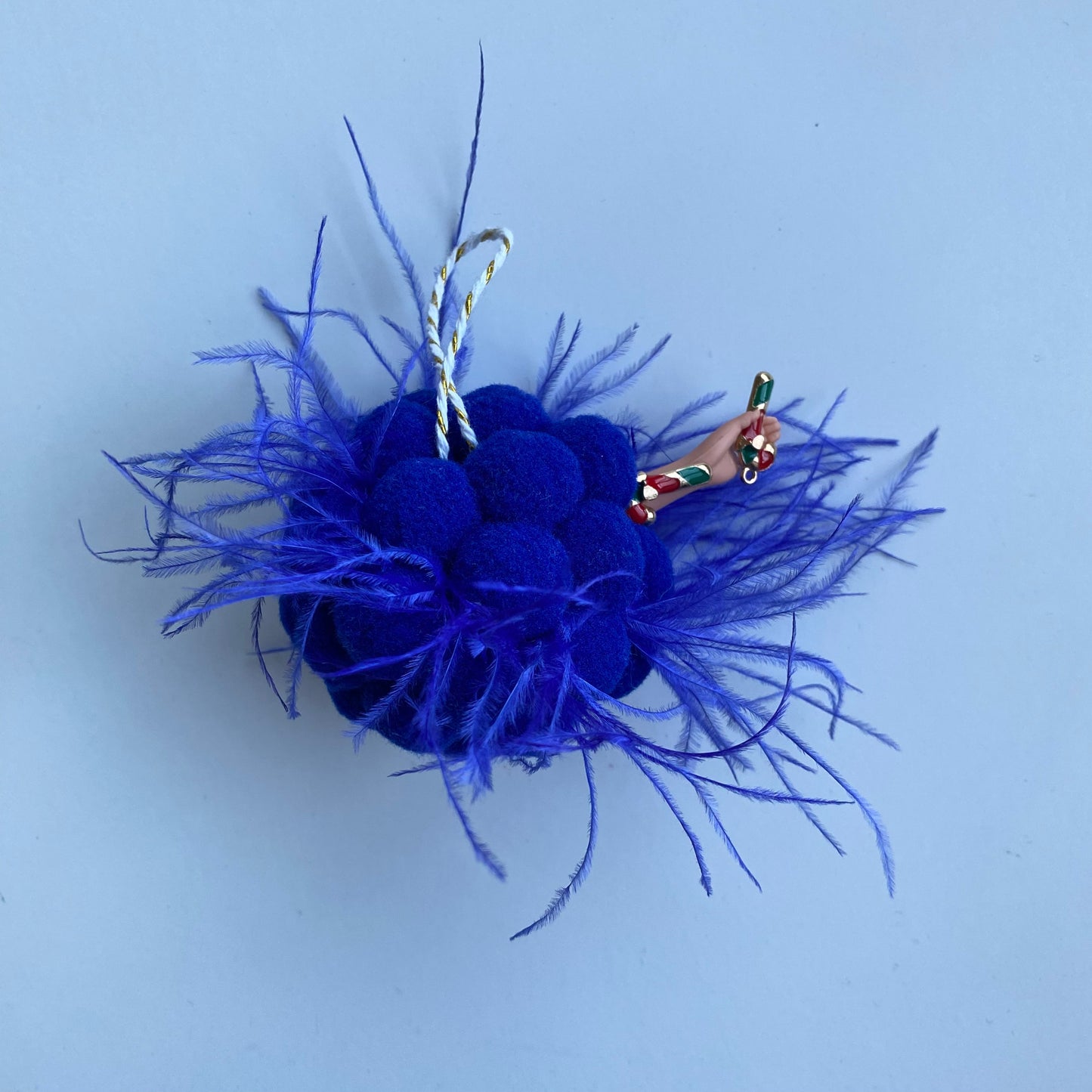 Christmas Ball with feathers & 2x Candy Cane - Blue