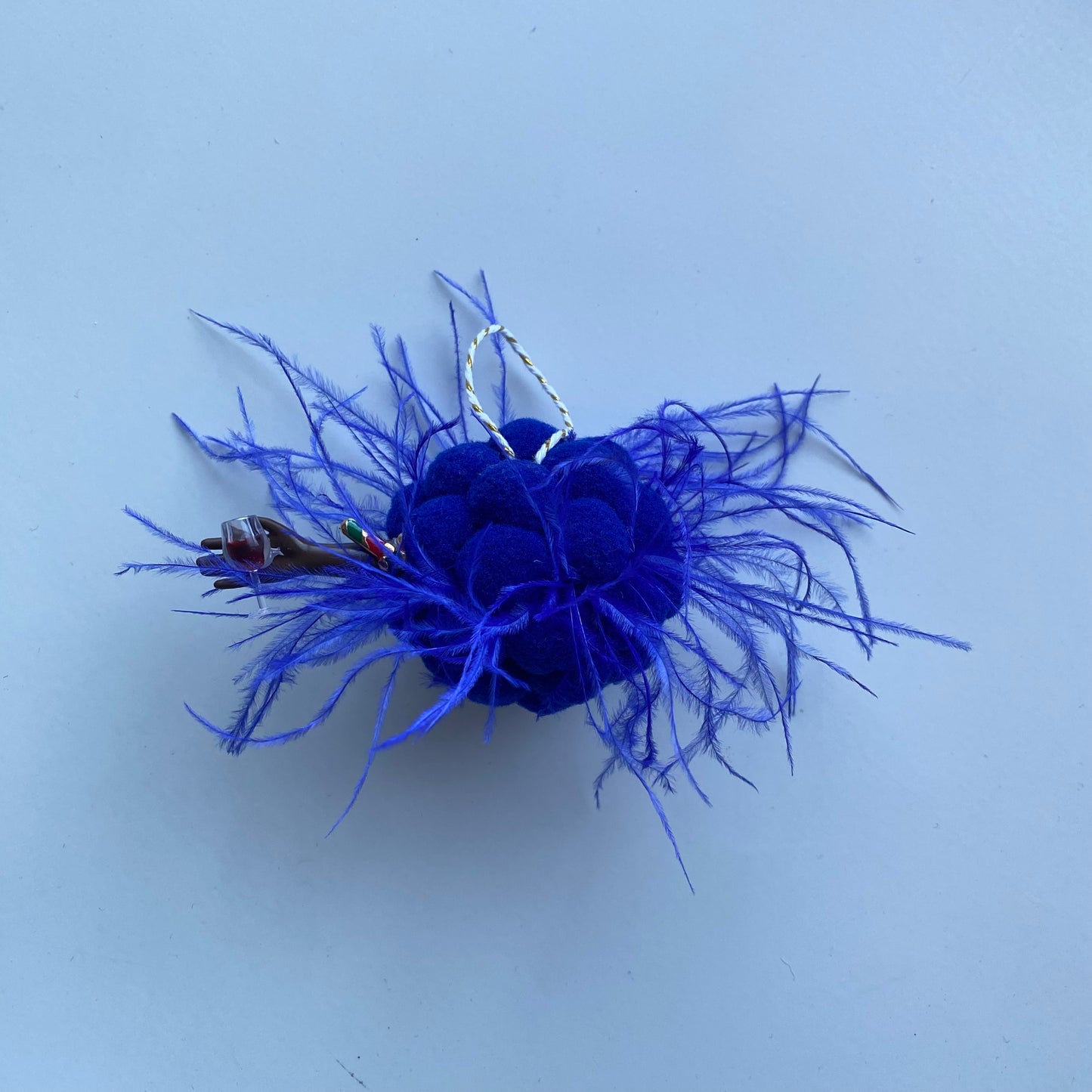 Christmas ball Diva with feathers, Red Wine & Candy Cane  - Blue