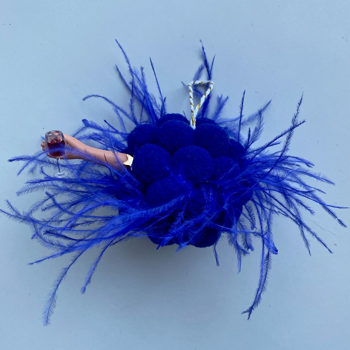 Christmas ball Diva with feathers & Red Wine - Blue